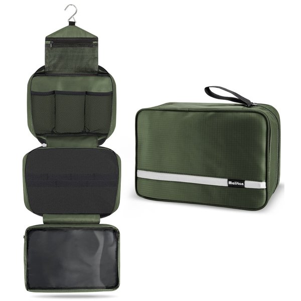 Maliton Travel Toiletry Bag for Men, Hanging Toiletry Bag with 4 Compartments, Portable Waterproof Compact Travel Bathroom Organizer, Ideal for Travel Daily Life (Olive Green)