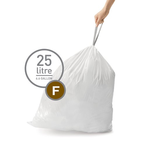 simplehuman Code F Custom Fit Drawstring Trash Bags in Dispenser Packs, 20 Count, 25-30 Liter / 6.6-8 Gallon, White