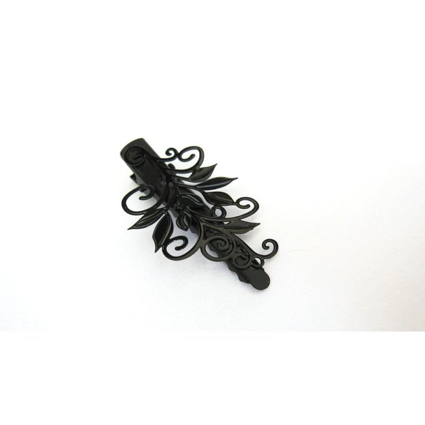 Small black metal vine leaf hair pin alligator clip barrette for fine thin hair