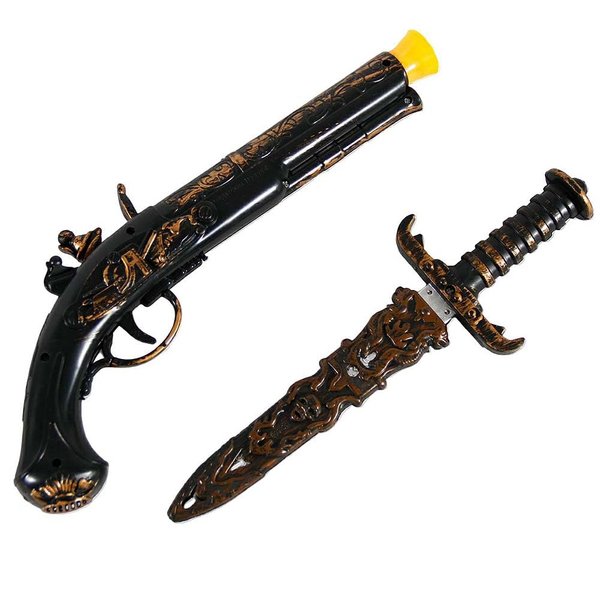 Pirate Sword and Gun Set Pirate Toys Plastic Sword Fake Dagger with Sheath Cosplay Sword Flintlock Pistol Fake Knife