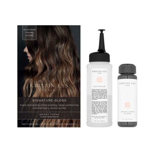 Kristin Ess Hair Gloss - Brass Neutralizing | Shine Boosting | Deep Conditioning, Silicone-Free + Ammonia-Free, Smoky Topaz (Medium Neutral Bronde)