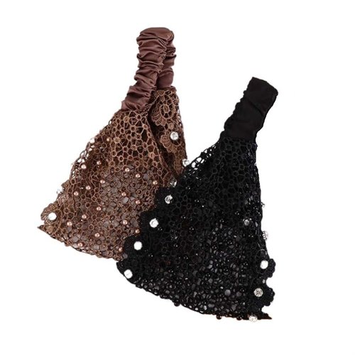 2Pcs Retro Wide Rhinestone Cover Hair Band Head Scarf Headband, Glitter Crystal Hairband Head Cover Head Wraps Hair Hoop Headdress