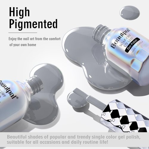 Larvall BEAUTPAL Grey Gel Nail Polish 15ML Soak Off UV LED Gel Polish Nail Art Manicure Salon DIY at Home, Color 124 Seaside Mist