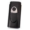 AMANCY Classic Black Leather 3 Fingers Cigar Case with Cedar Wood Lining,Silver Stainless Steel Cutter Contained