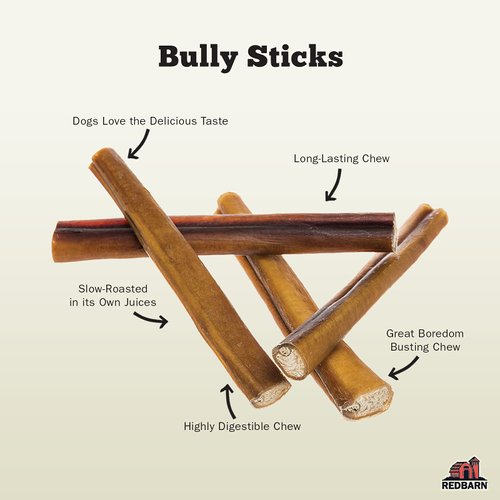 Redbarn Straight 5" Bully Sticks - Long Lasting Dog Chew, All Natural & Odorless Bully Bones (1 Pound)