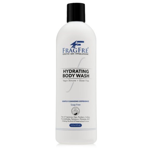 FRAGFRE Sensitive Skin Body Wash 16 oz - Paraben Free Sulfate Free Body Cleanser - Hypoallergenic for Delicate and Flaky Skins - Natural Cucumber for Hydration - Vegan Gluten Free Cruelty Free