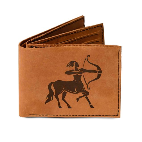VietsWay Men's Sagittarius Handmade Natural Genuine Leather Trifold Wallet MHLT_05