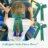 DEEKA 12 PCS Glitter Collegiate Style Cheer Bows Long Tail Full Rhinestones Skinny Shiny Cheer Bow Ponytail Holder Handmade Bows for Girls Teens Cheerleader Sports -Forest Green