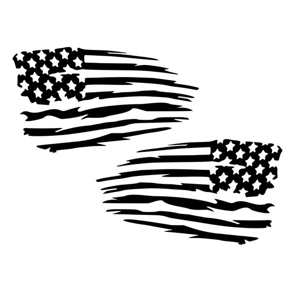 Blk Mirrored Tattered American Flag 2-Pack Decal Vinyl Sticker Graphics|UR Impressions|for Cars Trucks SUV Vans Walls Windows Laptop|BLACK|5.5 X 3.2 inch|URI735-B