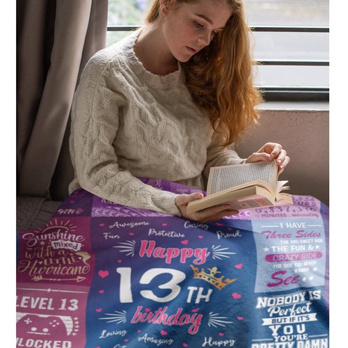 Wisegem 13th Birthday Gifts For Girls - Best Gifts For 13 Year Old Girls 50"x40" Blanket - Gifts For 13 Year Old Girl - Teenage Girl Gifts For 13 Year Old Girl - 13 Year Old Girl Gift Ideas Bday Decor