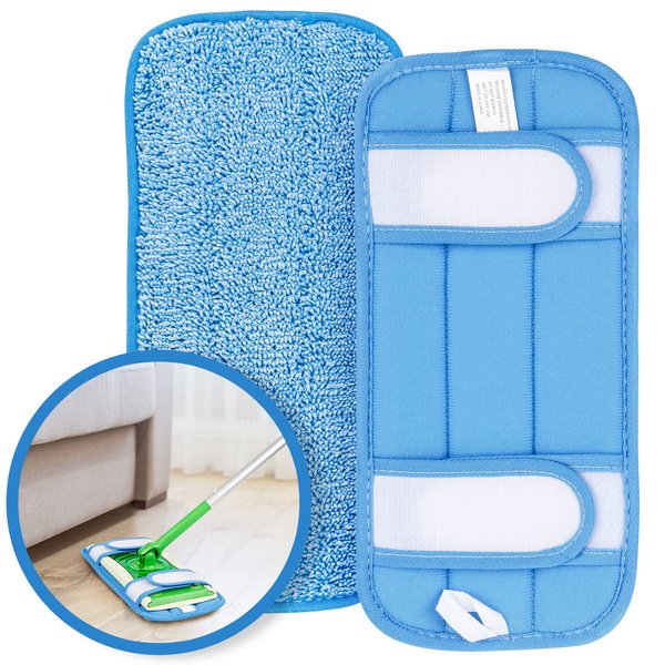 HOMEXCEL Microfiber Reusable Mop Pads Compatible with Swiffer Sweeper- Machine Washable Microfiber Mop Pad Refills for Household Cleaning-Floor Cleaning Mop Head Pads Work Wet and Dry-Pack of 2