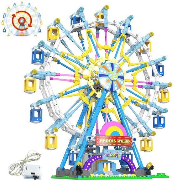 Nidebur Rotating Ferris Wheel Building Blocks Set Toys with Lighting Kit, Carnival Amusement Park Construction Kits Great for Child Age 6+ Years Old（813pcs）(Blue)