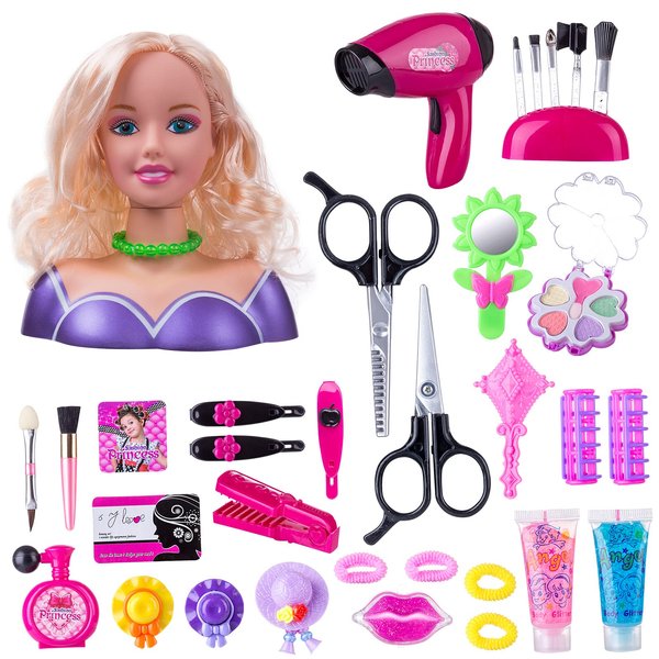 KonHaovF Doll Head for Hair Styling and Make Up for Little Girls, Small Styling Head Doll with Hair Accessories for Girls Makeup Practice, Doll Makeup Head Toys for Girls with Hair Dryer (Style B)…