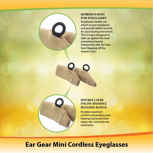 Ear Gear Mini Cordless Eyeglasses – Protect Hearing Aids or Hearing Amplifiers from Dirt, Sweat, Moisture, Wind – Fits Hearing Instruments 1” to 1.25”
