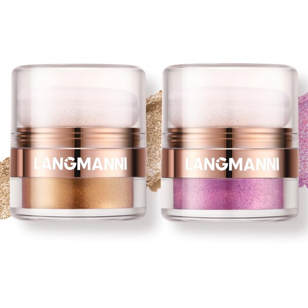 LANGMANNI Air Cushion Instant Retouch Highlighter Powder Makeup,Body And Face Glow Enhancer for Radiant, Luminous Complexion - 0.14 Oz (#B+#C, Pack of 2)
