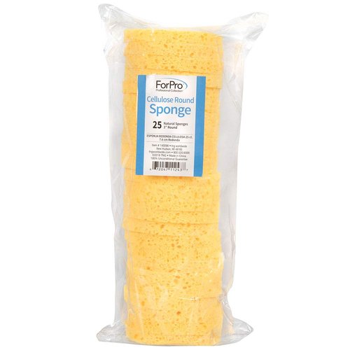 ForPro Cellulose Round Sponge, Pre-Moistened Face and Body Sponge, Natural Yellow, 3”, 25-Count