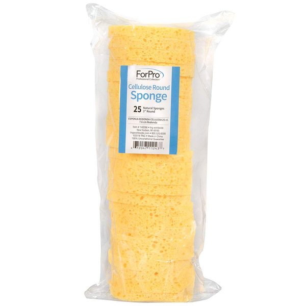 ForPro Cellulose Round Sponge, Pre-Moistened Face and Body Sponge, Natural Yellow, 3”, 25-Count