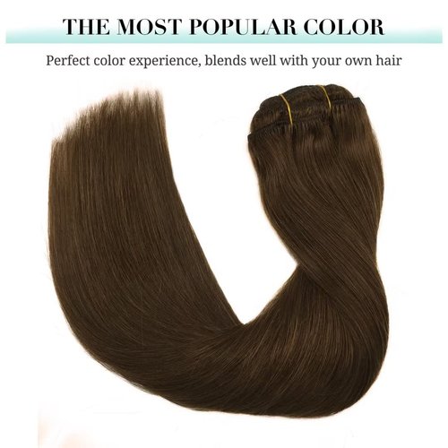 DOORES Hair Extensions Clip in Human Hair Chocolate Brown 120g 7pcs 14 Inch Clip in Remy Human Hair Extensions Straight Natural Hair Extensions