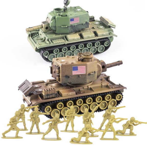 MaozyHomie 1:72 U.S Army Tank ＆ Army Men Toys Playset, Includes 2pc US Tank-7 Models with 10pc Toy Soldiers, Desert Tan and Olive Drab Green, Perfect Military Toy for Boys
