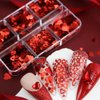 Valentine’s Day Nail Art Glitters Red Heart Shape Nail Sequins for Nail Art Holographic Hallow Heart Love Nail Decals Valentine’s Day Nail Glitter Flakes Heart Design Shiny Nail Sequins for Women