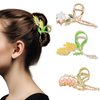 COSDAD 3PCS Cute Hair Claw Clips - Non-Slip Metal Flower Clips for Women with Thick Hair - Strong Hold Hair Accessories for Girls - Wheat, Lily, and Bell Orchid Flower Designs