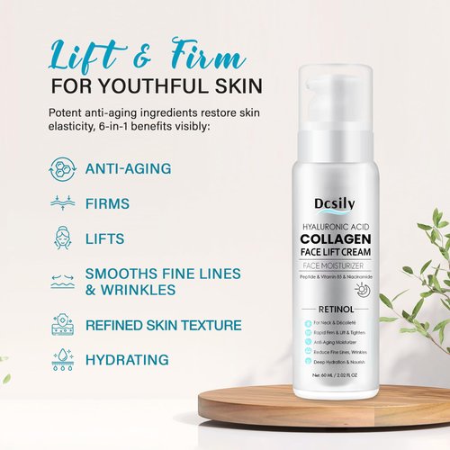 Skin Tighten And Lift Neck Cream: Face Lift Cream 6-in-1 Anti-Aging Moisturizer for Anti Wrinkle - Hydrating Neck Firming Cream with Retinol, Collagen, Peptide, Hyaluronic Acid for Neck & Décolleté