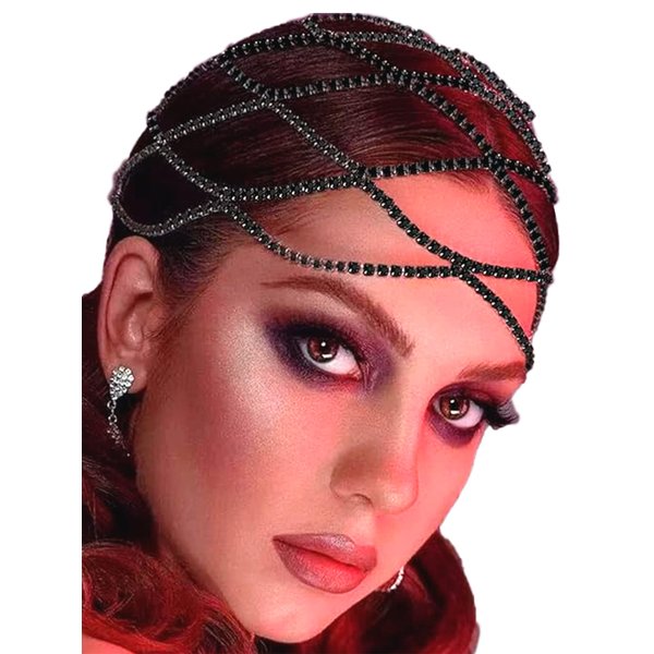 YAEISM Black Head Chain 1920s Tassel Crystal Flapper Mesh Caps Rhinestone Headpiece Cap Gatsby Bridal Party Belly Hair Accessories for Women and Girls