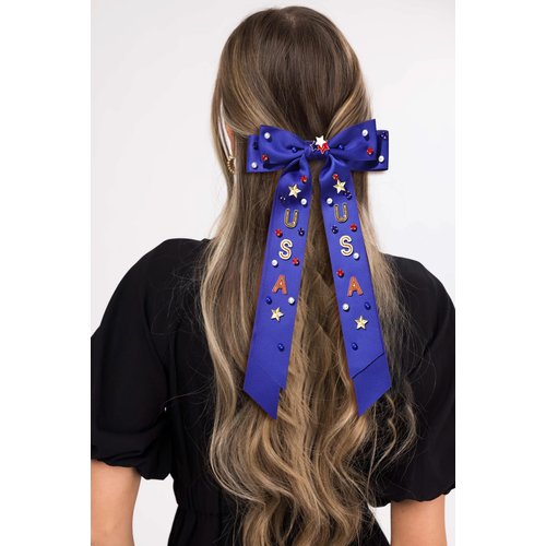 Boderier 4th of July Hair Bows for Women USA Stars Hair Bow Clips Jeweled Patriotic Ribbon Hair Clips Independence Day Hair Accessories Fourth of July Party Favors USA Star Blue