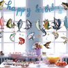 Huyfoig Gone Fishing Happy Birthday Decorations Banner Hanging Banner Swirls for Fish Lovers Assorted Fish Cutouts Fishing Party Supplies