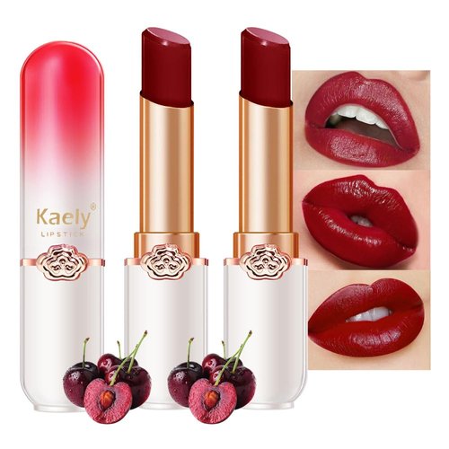 Kaely 2Pcs Magic Black Red Cherry Color Changing Lipstick,Tinted Lip Balm PH Lipstick,Korean Lip Tint Stain Matte,Lips Color Change Makeup Long Lasting Waterproof,labiales magicos 24 horas originales