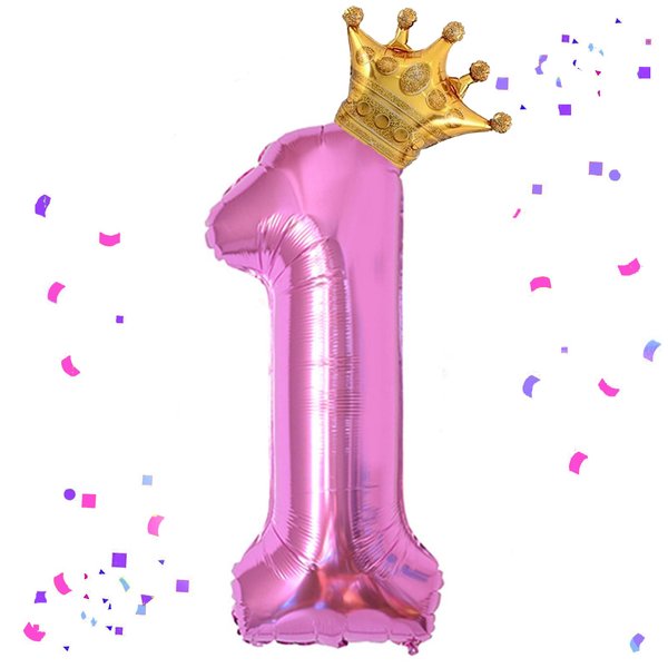 40 Inch Hot Pink Number 1 & Mini Crown Balloon for Birthday Party Decorations, 1st Birthday Party Decorations, Baby Shower Anniversary Balloons Decorations Supplies
