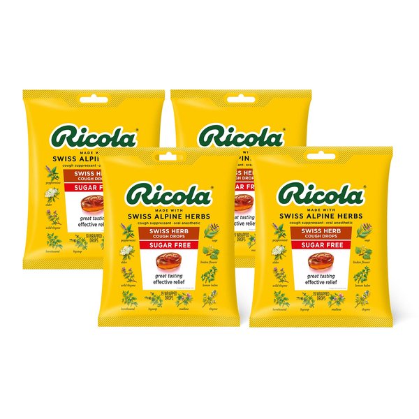 Ricola Sugar Free Swiss Herb Herbal Cough Suppressant Throat Drops, 19ct Bag (Pack of 4)