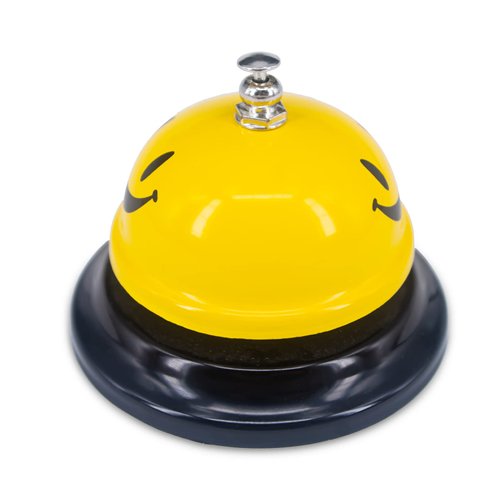 1 Pack Call Bell, Desk Service Bell, 3.35 Inch Diameter Metal Bell for Hotels, Schools, Pet Dog Training(Yellow, Smile)
