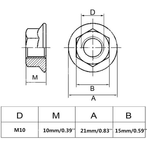 8 M10 x 1.25mm Pitch Metric fine Pitch 304 Stainless Steel Hexagonal Flange Nuts