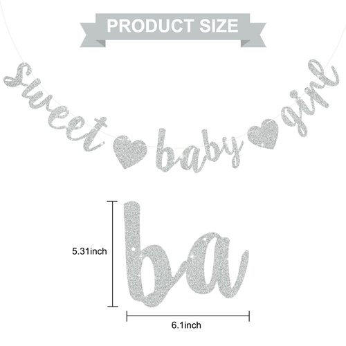 BEISHIDA Silver Sweet Baby Girl Glitter Banner,NO DIY, Pre-Strung Baby Shower Gender Party Banner for Girl, Girl Baby Shower Decoration,Girl Baby Shower Sign,First Birthday Party Supplies
