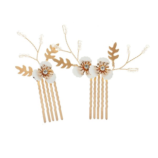 2PCS Bridal Wedding Flower Crystal Hair Comb, Handmade Rhinestone Hair Clips Bridal Headpiece Sparkly Crystal Hair Pin Side Combs Hair Accessorie for Women Girls (Type G)