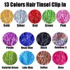 Hair Tinsel Kit 12 Pcs Clip in Hair Tinsel Heat Resistant 20 Inch Fairy Hair Tinsel Kit for Women Glitter Tinsel Hair Extensions for Party(Lake blue)