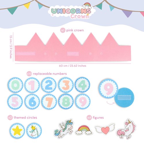 BONNYCO Unicorn Birthday Crown with Interchangeable Numbers from 0 to 9 & Themed Figures First Birthday Gifts for Girls, Birthday Hat, 1st Birthday Crown Girl | Unicorn Crown for Girls, Carnival