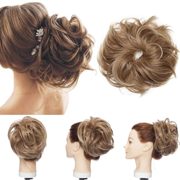 Hairro Messy Bun Hair Piece Fluffy Tousled Updo Scrunchies Wavy Scrunchy Bun Hairpieces Highlight Synthetic Up Do Instant Ponytail With Elastic Rubber Band Donut Chignon For Women 80g #12H24