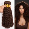 Dark Brown Kinky Curly Bundles Chocolate Curly Human Hair Bundles Color 4 Human Hair 16 18 20 inch 8a Grade Double Weft Brazilian Remy Hair Extensions Wet and Wavy Bundles Silky Soft