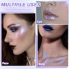 Duochrome Face Highlighter Makeup, Chameleon Holographic Highlighter Mineral Powder for Face Body, Waterproof Blue Purple Glowing Iluminadores de maquillaje with Shine Silky Smooth Highlighting, 05