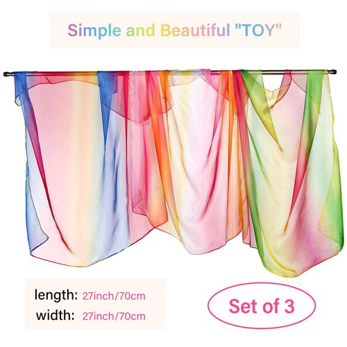 Geyoga 27 Inch Square Play Silk Scarf Juggling Scarves 3 Pcs Play Scarves for Toddlers Rainbow Sweet Fabric Dance Scarves for Kids Pretend Creative Play, Dress Up and Childhood Fun