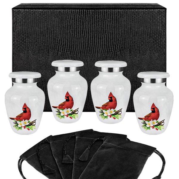 Trupoint Memorials Cremation Urns for Human Ashes - Decorative Urns, Urns for Human Ashes Female & Male, Urns for Ashes Adult Female, Funeral Urns - Cardinal, 4 Small Keepsakes