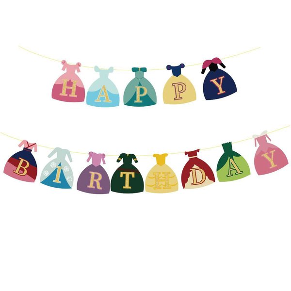 Princess Birthday Party Supplies,Happy Birthday Banner for Girl, Cute Cartoon Princess Dress Birthday Banner, Princess Birthday Party Decoration First Birthday Party Baby Shower Decorations