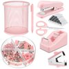 Desk Accessory Kit Office Supplies Set of Stapler, Staple Remover, Binder Clips, Paper Clips, Push Pins, Staples, Ballpoint Pen, Scissors, Tape Dispenser, Pen Holder for Christmas Gift (Pink)