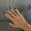 KQueenest Deep Blue Press on Nails Medium Round,Chrome Nails Press ons Oval,Metallic Glue on Nails Acrylic,Almond Fake Nails with Design,Glitter False Nails in 24 PCS for Daily Party Decoration