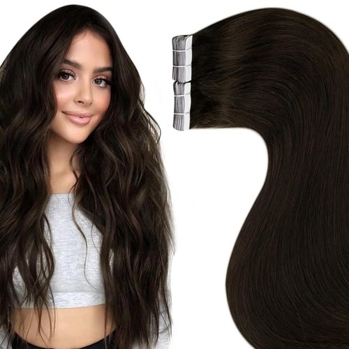 LaaVoo Dark Brown Tape in Hair Extensions Human Hair 28 Inches Brown Tape ins for Black Women Human Hair Silky Straight 20pcs/65g