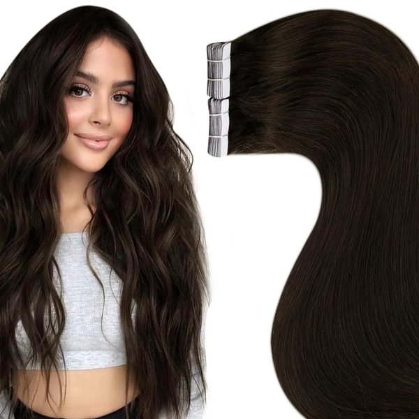 LaaVoo Dark Brown Tape in Hair Extensions Human Hair 28 Inches Brown Tape ins for Black Women Human Hair Silky Straight 20pcs/65g