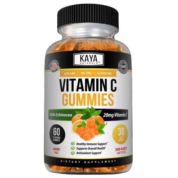 Kaya Naturals Immune Support Gummies, Zinc, Vitamin C, Echinacea, and Electrolytes, Immune Support Supplement, Caffeine Free, | Non-GMO | Gluten Free | Great Flavored Gummy Vitamin Supplement 60 Count