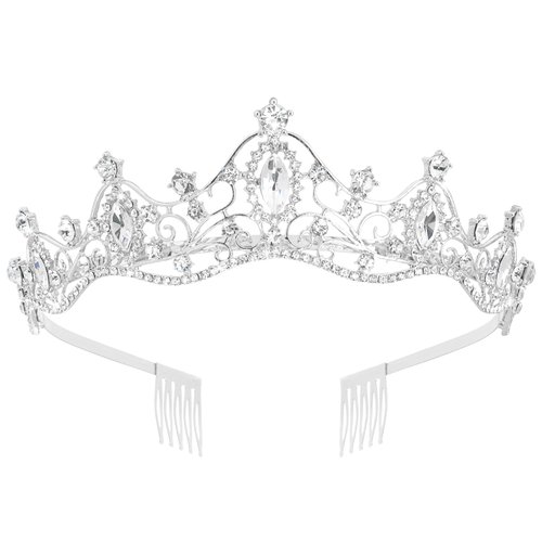 Didder Silver Princess Crown Birthday Tiara Prom Queen Tiaras and Crowns for Women and Girls Bridal Wedding Headband with Combs Halloween Costume Hair Accessories